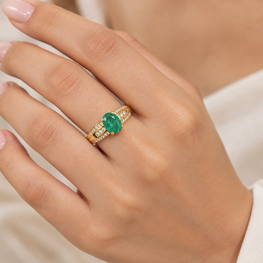EVER TRUE Smaragd-Quarz Triplette, Weißer Zirkon Ring Reine Bronze (Größe 21.00) ca. 1,85 ct