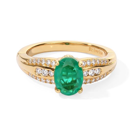 EVER TRUE Smaragd-Quarz Triplette, Weißer Zirkon Ring Reine Bronze (Größe 21.00) ca. 1,85 ct