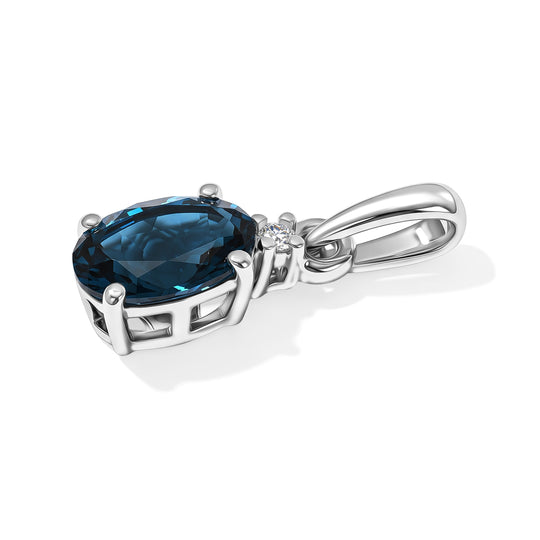 D'Joy London Blau Topas, Lab Grown Diamant Anhänger 925 Silber Platiniert ca. 0.91 ct