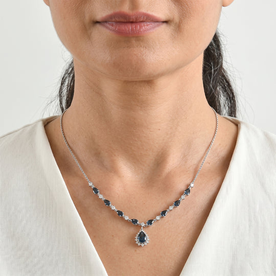 D'Joy AA London Blau Topas Halskette ca. 50 cm 925 Silber Rhodiniert ca. 6,00 ct.
