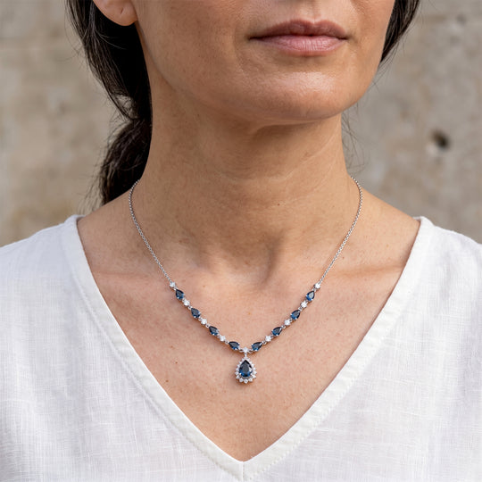 D'Joy AA London Blau Topas Halskette ca. 50 cm 925 Silber Rhodiniert ca. 6,00 ct.