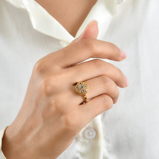 D'Joy Mehrfarbiger Saphir Spinning Ring, 925 Silber 750 Gelbgold vermeil (Größe 18.00) ca. 0.81 ct