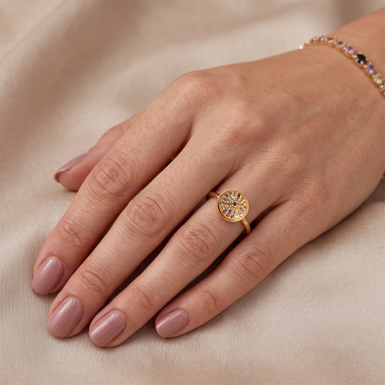 D'Joy Mehrfarbiger Saphir Spinning Ring, 925 Silber 750 Gelbgold vermeil (Größe 18.00) ca. 0.81 ct