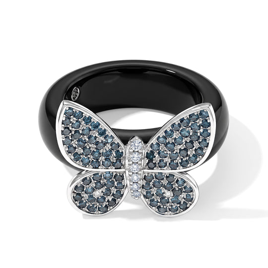 GP - Schwarze Jade, Blauer Saphir Ring 925 Silber Rhodiniert (Größe 18.00) ca. 30.55 ct