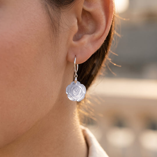 D'Joy Weiße Jade Ohrringe 925 Silber Rhodiniert ca. 10.00 ct