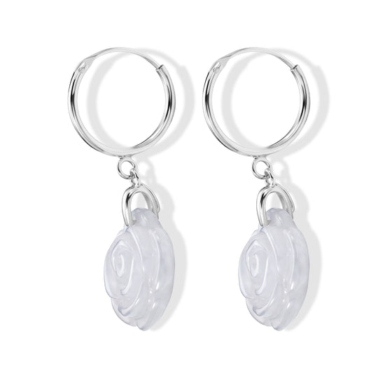 D'Joy Weiße Jade Ohrringe 925 Silber Rhodiniert ca. 10.00 ct