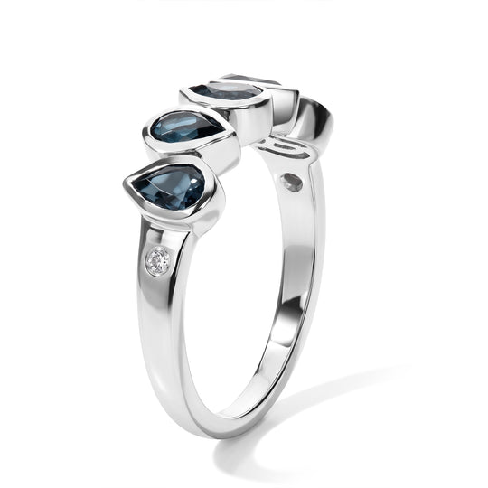 EVER TRUE AA London Blau Topas, Weißer Diamant Ring Reine Bronze (Größe 20.00) ca. 1,37 ct