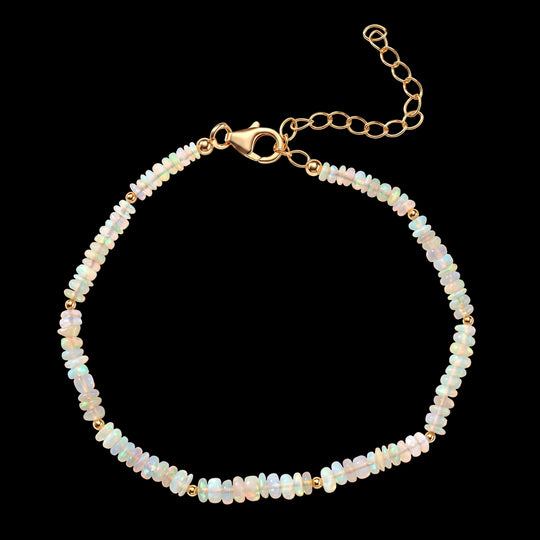 D'Joy Natürlicher, äthiopischer Welo Opal Armband ca. 19 cm + 5 cm Extender 925 Silber 750 Gelbgold vermeil ca. 12.00 ct