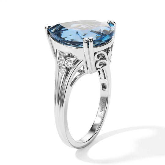 D'Joy London Blau Topas, Weißer Diamant Ring 925 Silber Rhodiniert (Größe 20.00) ca. 9,59 ct