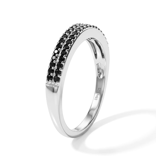 D'Joy Schwarzer Moissanit Ring 925 Silber Platiniert (Größe 20.00) ca. 0.26 ct