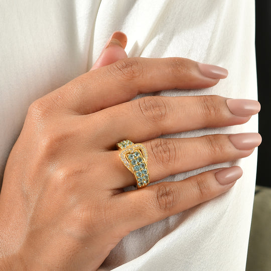 EVER TRUE AA Blauer Apatit, Weißer Zirkon Ring Reine Bronze (Größe 20.00) ca. 1.54 ct