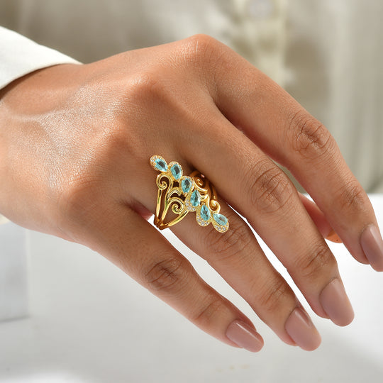 EVER TRUE AA Blauer Apatit, Weißer Zirkon Ring Reine Bronze (Größe 20.00) ca. 1,58 ct