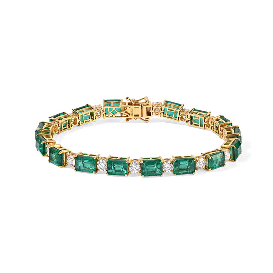 D'Joy Smaragd-Quarz Triplette, Moissanit Armband ca. 19 cm 925 Silber 750 Gelbgold vermeil ca. 34,67 ct.