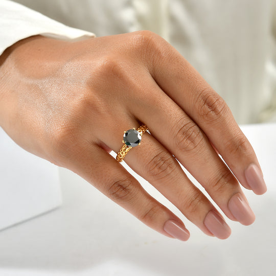 D'Joy Schwarzer Moissanit Ring 925 Silber 750 Gelbgold vermeil (Größe 20.00) ca. 1,78 ct
