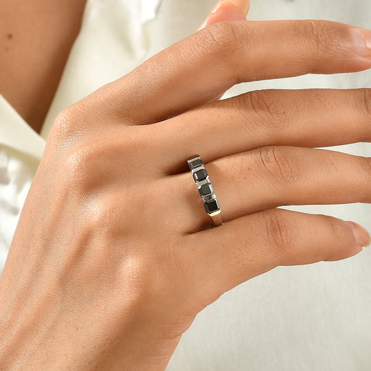 D'Joy Schwarzer Moissanit Ring 925 Silber Platiniert (Größe 21.00) ca. 1,82 ct