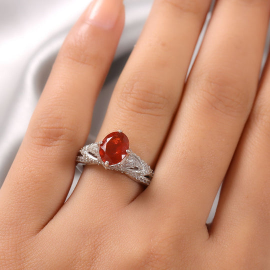Mexikanischer Feuer opal und Zirkon Ring 925 Silber platiniert (Größe 16.00) ca. 2,30 ct