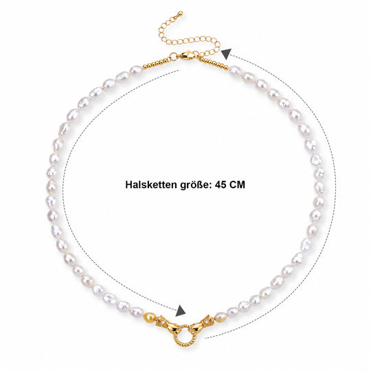 Hämatit, Weiße Süßwasser Perle (3-5mm) Halskette (4-5 Werktage Lieferzeit) ca. 45 cm Nickelfreies Messing 15.01 ct