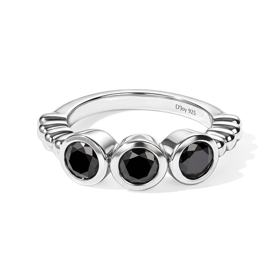 D'Joy Schwarzer Moissanit Ring 925 Silber Rhodiniert (Größe 21.00) ca. 1,32 ct