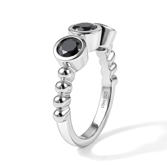 D'Joy Schwarzer Moissanit Ring 925 Silber Rhodiniert (Größe 21.00) ca. 1,32 ct