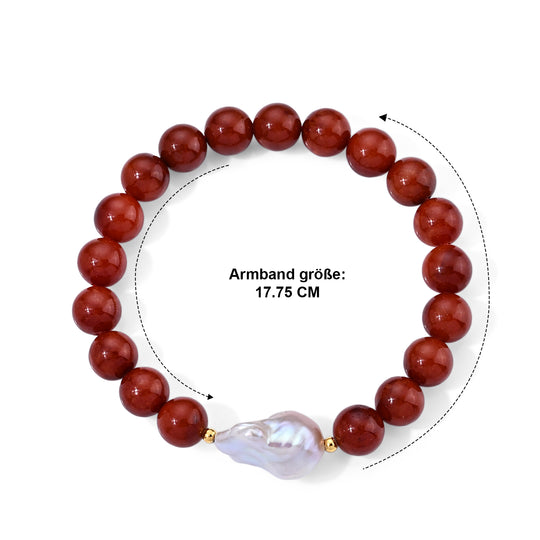 D'Joy Burmesischer Rote Jade, Weiße Barockperle Armband ca. 18 cm 925 Silber Vergoldet 120.00 ct