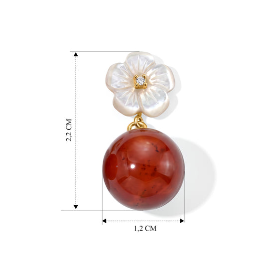 D'Joy Burmesischer Rote Jade, Weißes Perlmutt Ohrringe 925 Silber Vergoldet 20.01 ct