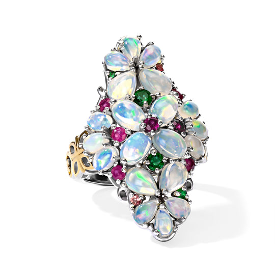 D'Joy AAA Natürlicher, äthiopischer Welo Opal Ring 925 Silber Rhodiniert und 750 Gelbgold Vermeil (Größe 19.00) ca. 6,04 ct