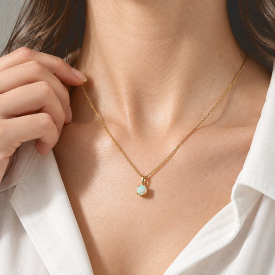 AA Natürlicher, äthiopischer Welo Opal Anhänger 925 Silber 750 Vergoldet ca. 0.51 ct