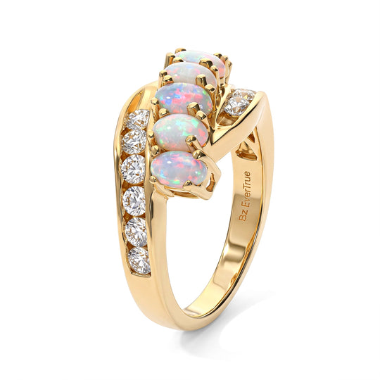 EVER TRUE AA Natürlicher, äthiopischer Welo Opal, Weißer Zirkon Ring Reine Bronze (Größe 17.00) (10-15 Werktage Lieferzeit) ca. 2,20 ct