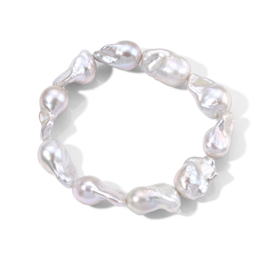 Weiße Barockperle Armband 18 cm Strechable