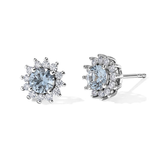 D'Joy Aquamarin, Weißer Zirkon Ohrringe 925 Silber Platiniert ca. 1,32 ct.