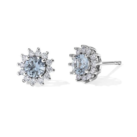 D'Joy Aquamarin, Weißer Zirkon Ohrringe 925 Silber Platiniert ca. 1,32 ct.