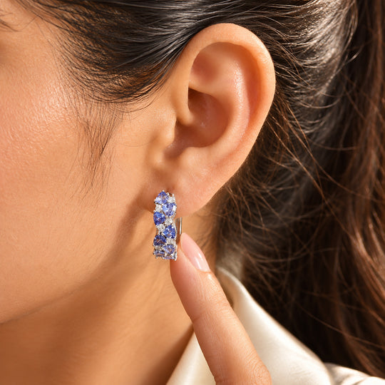 D'Joy Tansanit, Moissanit Ohrringe 925 Silber Rhodiniert ca. 2,59 ct.