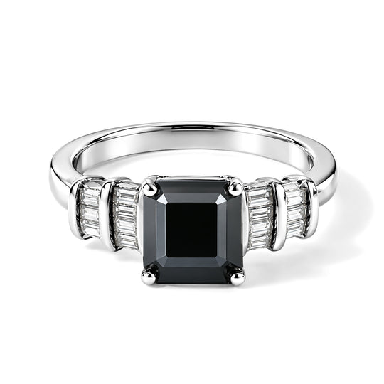 D'Joy Schwarzer Moissanit, Weißer Zirkon Ring 925 Silber Rhodiniert (Größe 17.00) ca. 2,18 ct