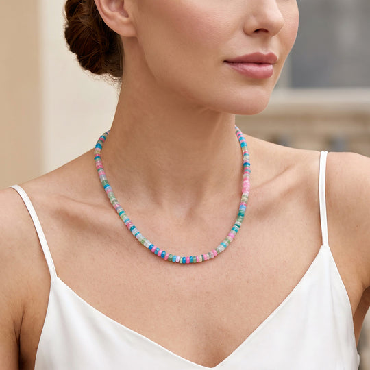 D'Joy AA Mehrfarbig Opal Halskette ca. 45 cm 925 Silber Rhodiniert ca. 35,00 ct.