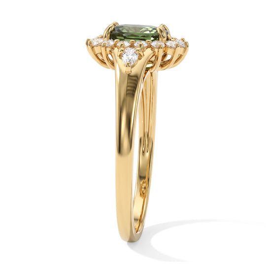 D'Joy AA Grüner Saphir, Moissanit Ring 925 Silber 750 Gelbgold vermeil (Größe 19.00) ca. 2,29 ct