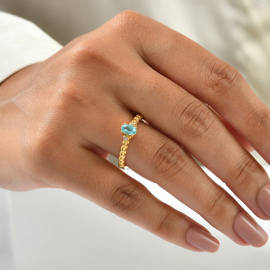 EVER TRUE AA Blauer Apatit, Weißer Diamant Ring Reine Bronze (Größe 20.00) ca. 0,48 ct