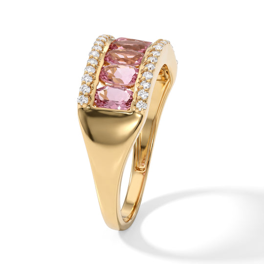 D'Joy AA rosafarbener Turmalin, Moissanit Ring 925 Silber 750 Gelbgold vermeil (Größe 20.00) ca. 1.87 ct