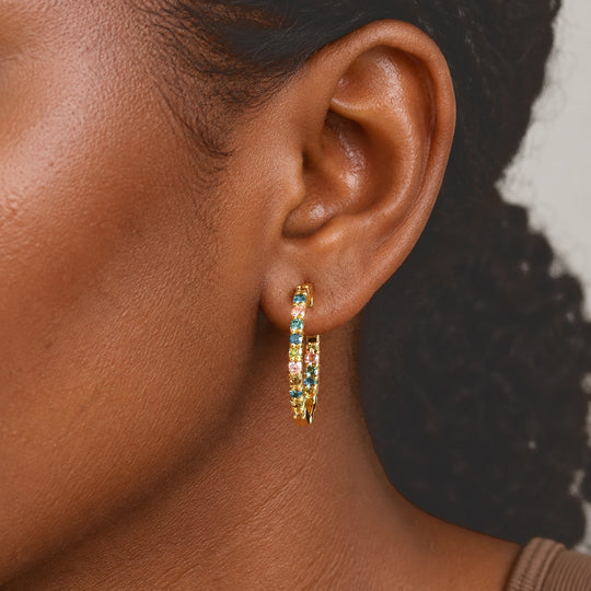 LUXURIANT DIAMOND - Lab Grown Rosa Diamant SI, Lab Grown Grüner Diamant Ohrringe 925 Silber 750 Gelbgold vermeil ca. 1,50 ct.