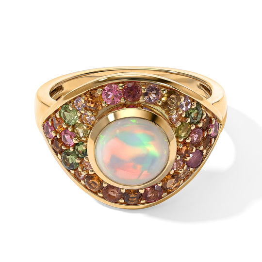 D'Joy AAA Natürlicher, äthiopischer Welo Opal, Mehrfarbig-Turmalin Ring 925 Silber 750 Gelbgold vermeil (Größe 20.00) (10-15 Werktage Lieferzeit) ca. 2,60 ct