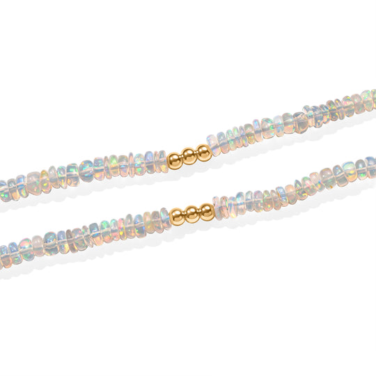 D'Joy natürliche, äthiopische Welo Opal 45+5cm Halskette, 925 Silber 750 Gelbgold Vermeil - 30 ct.