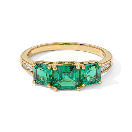 LUXURIANT DIAMOND - AAA Lab Grown Kolumbianischer Smaragd Ring 925 Silber 750 Gelbgold vermeil (Größe 16.00) ca. 2,27 ct