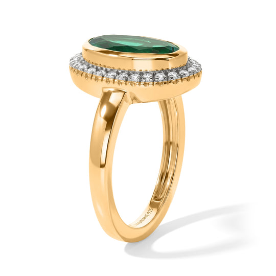 LUXURIANT DIAMOND - AAA Lab Grown Kolumbianischer Smaragd, Lab Grown Diamant Ring 925 Silber 750 Gelbgold vermeil (Größe 17.00) ca. 2,31 ct