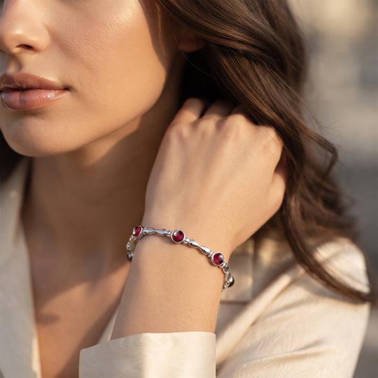 EVER TRUE Mosambik Granat Armband ca. 18 cm 316L Edelstahl ca. 7.97 ct