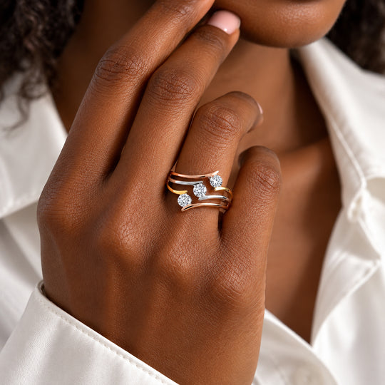 D'Joy Moissanit Ring 925 Silber Dreifarbig (Größe 19.00) ca. 0,69 ct