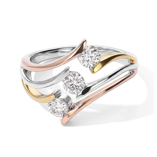 D'Joy Moissanit Ring 925 Silber Dreifarbig (Größe 19.00) ca. 0,69 ct