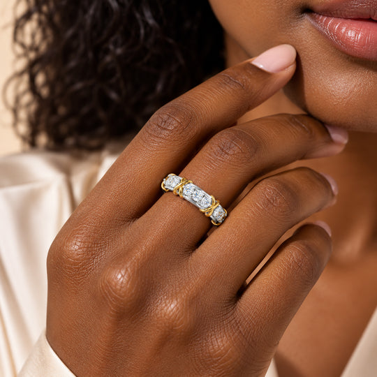 D'Joy Moissanit Ring 925 Silber Platiniert und vergoldet (Größe 17.00) ca. 0,93 ct