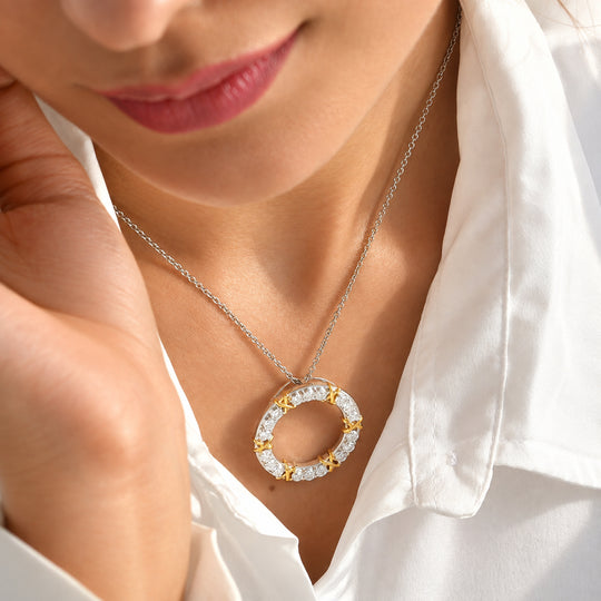 D'Joy Moissanit Anhänger 925 Silber Rhodiniert und 750 Gelbgold Vermeil ca. 1,85 ct.