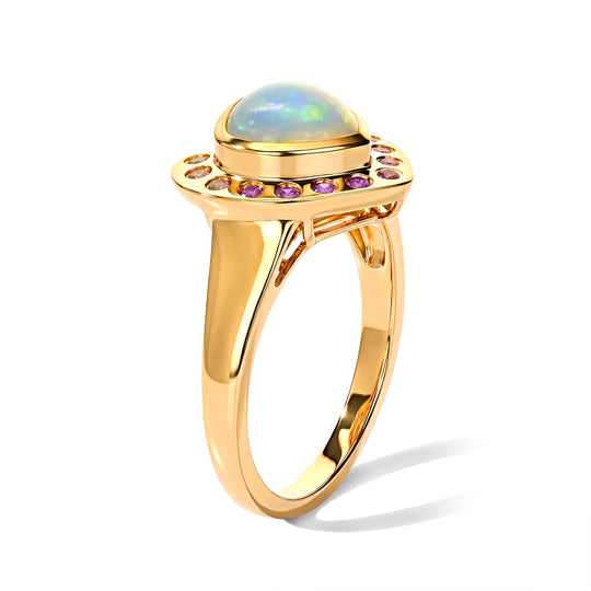 D'Joy AAA Natürlicher, äthiopischer Welo Opal, Mehrfarbig Saphir Ring 925 Silber 750 Gelbgold vermeil (Größe 21.00) (10-15 Werktage Lieferzeit) ca. 1,92 ct