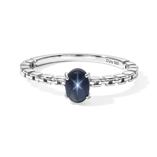 Stern blauer Saphir (Diffundierter) Ring 925 Silber Platiniert (Größe 17.00) ca. 0.77 ct