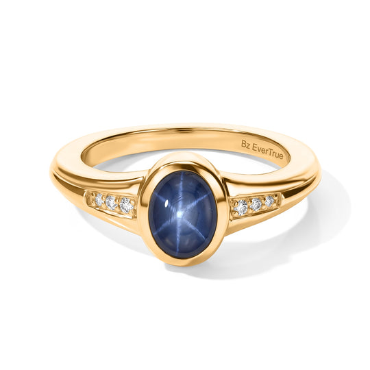 EVER TRUE Stern blauer Saphir (Diffundierter), Weißer Zirkon Ring Reine Bronze (Größe 19.00) ca. 2.26 ct